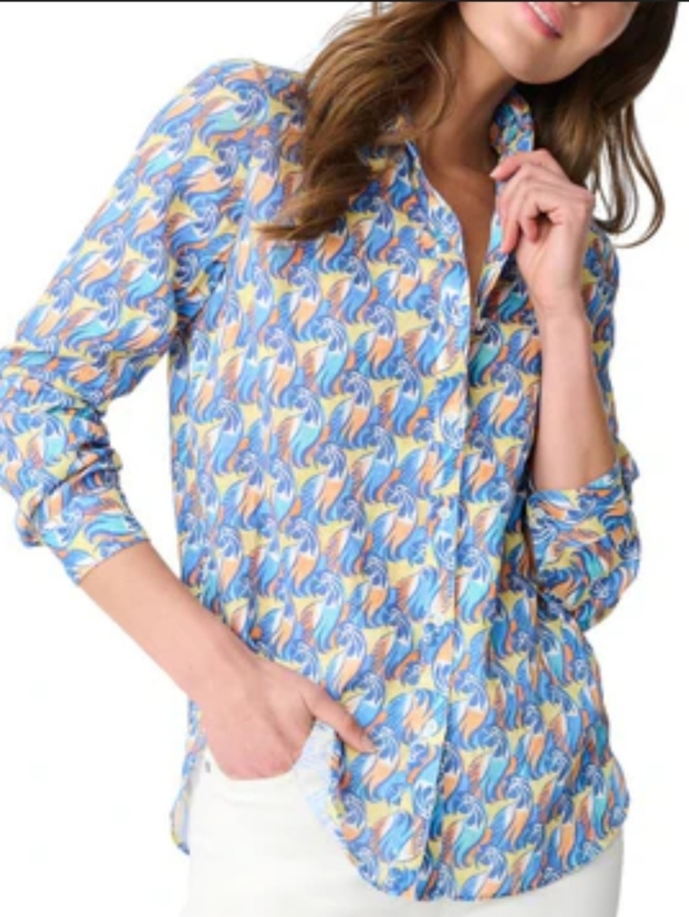 J. McLaughlin Blue Multi-Print Button Down Shirt